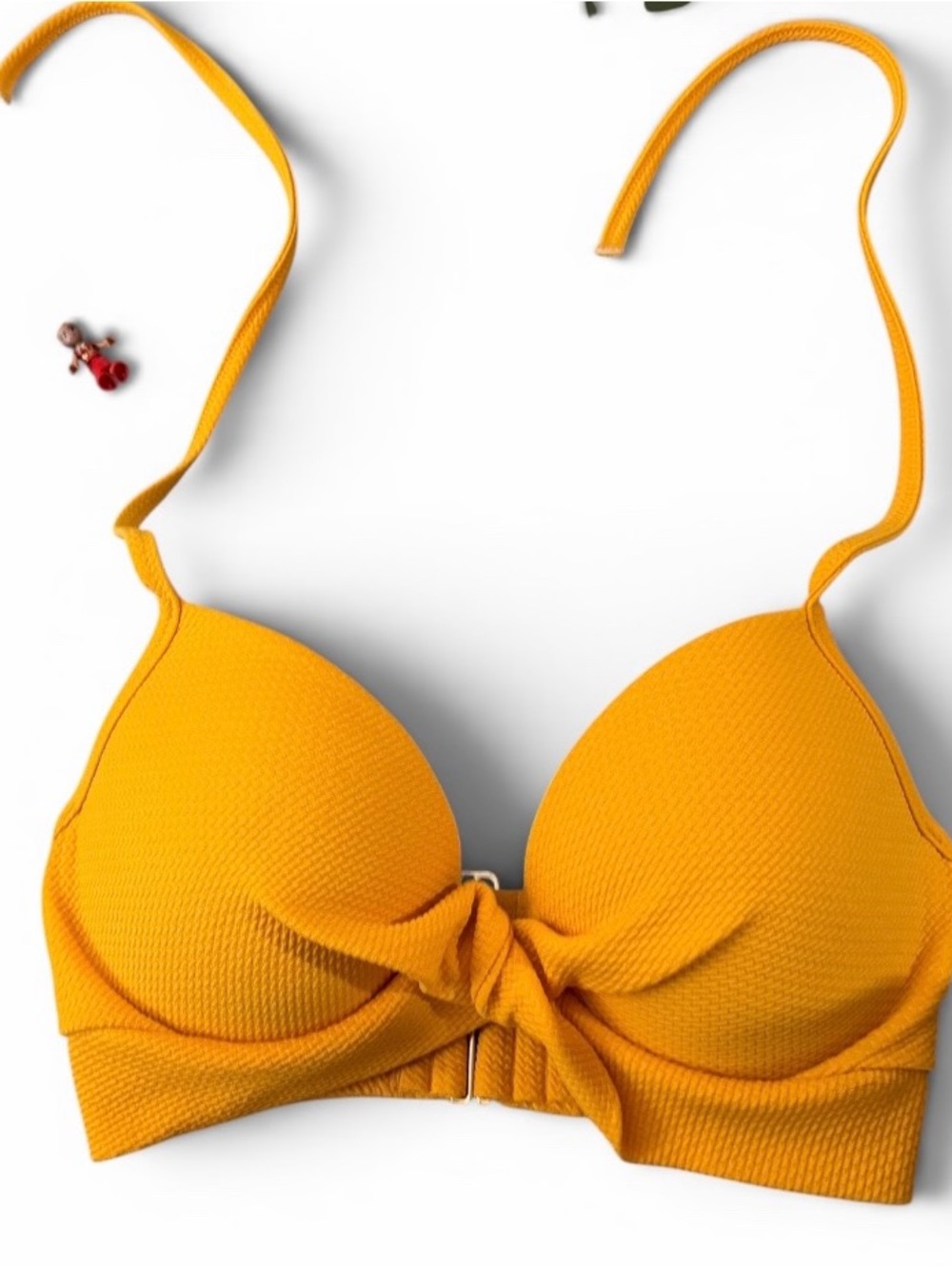 Shade & ShoreTextured Yellow Knot Front Bikini Top 34D